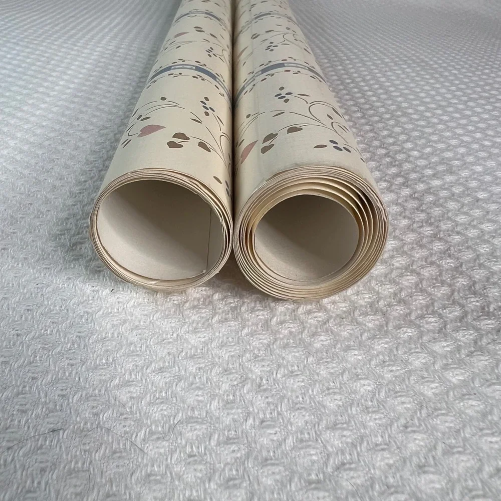 VTG Country Wallpaper Rolls Hearts Vines Floral Cream Blue 2 Thin Rolls 20.5